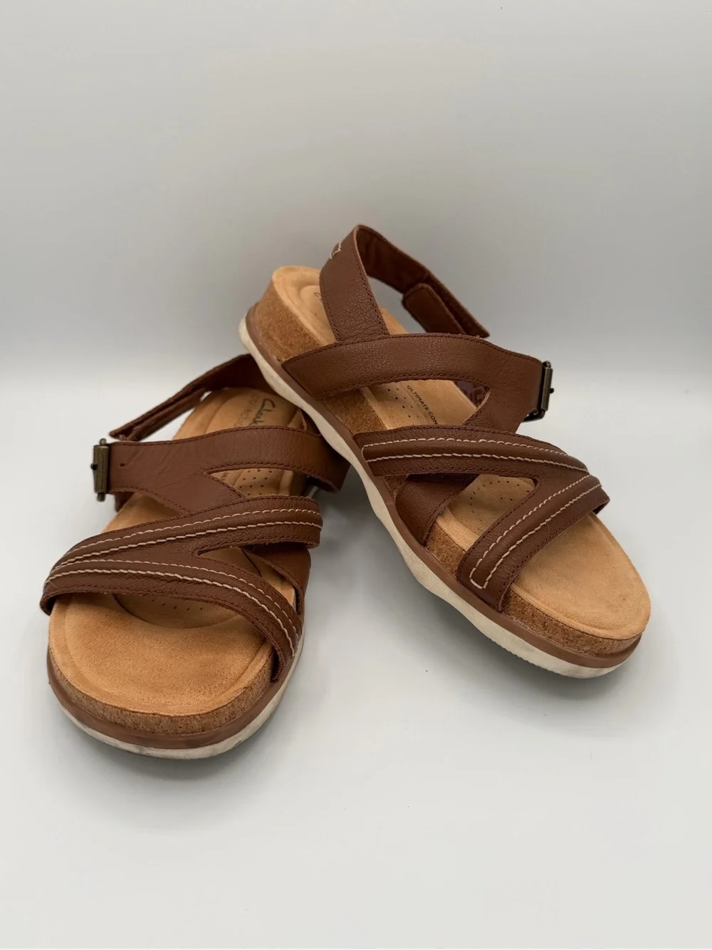 Clarks Brown Leather Women's Sandals - Dual Strap Comfort